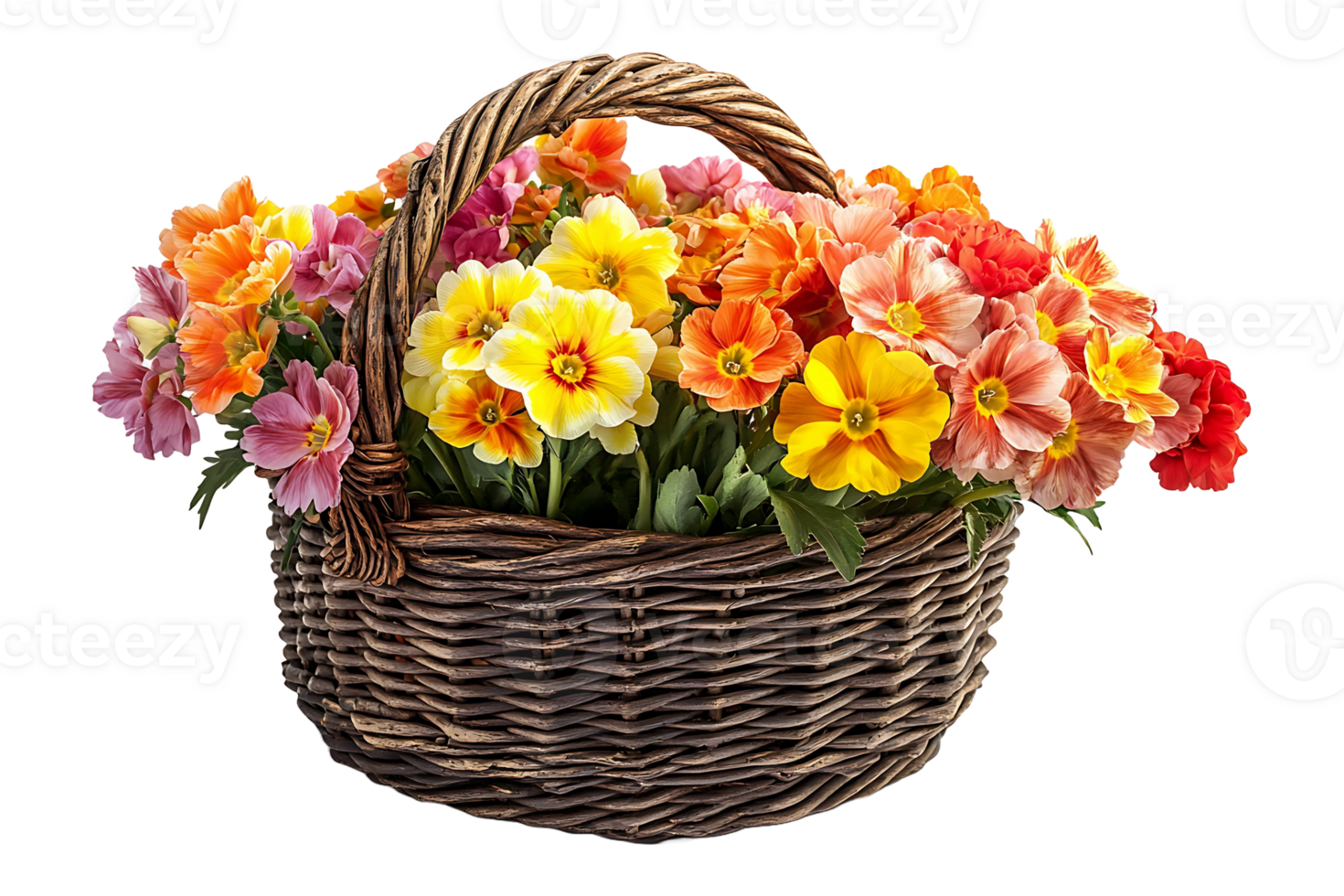 Spring flower basket isolated on transparent background. png