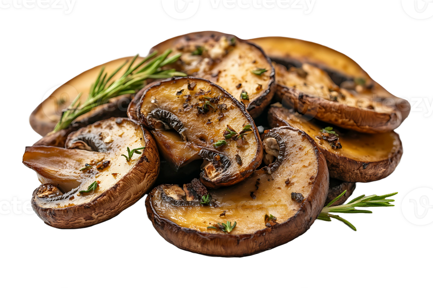 Roasted mushroom slices isolated on transparent background png