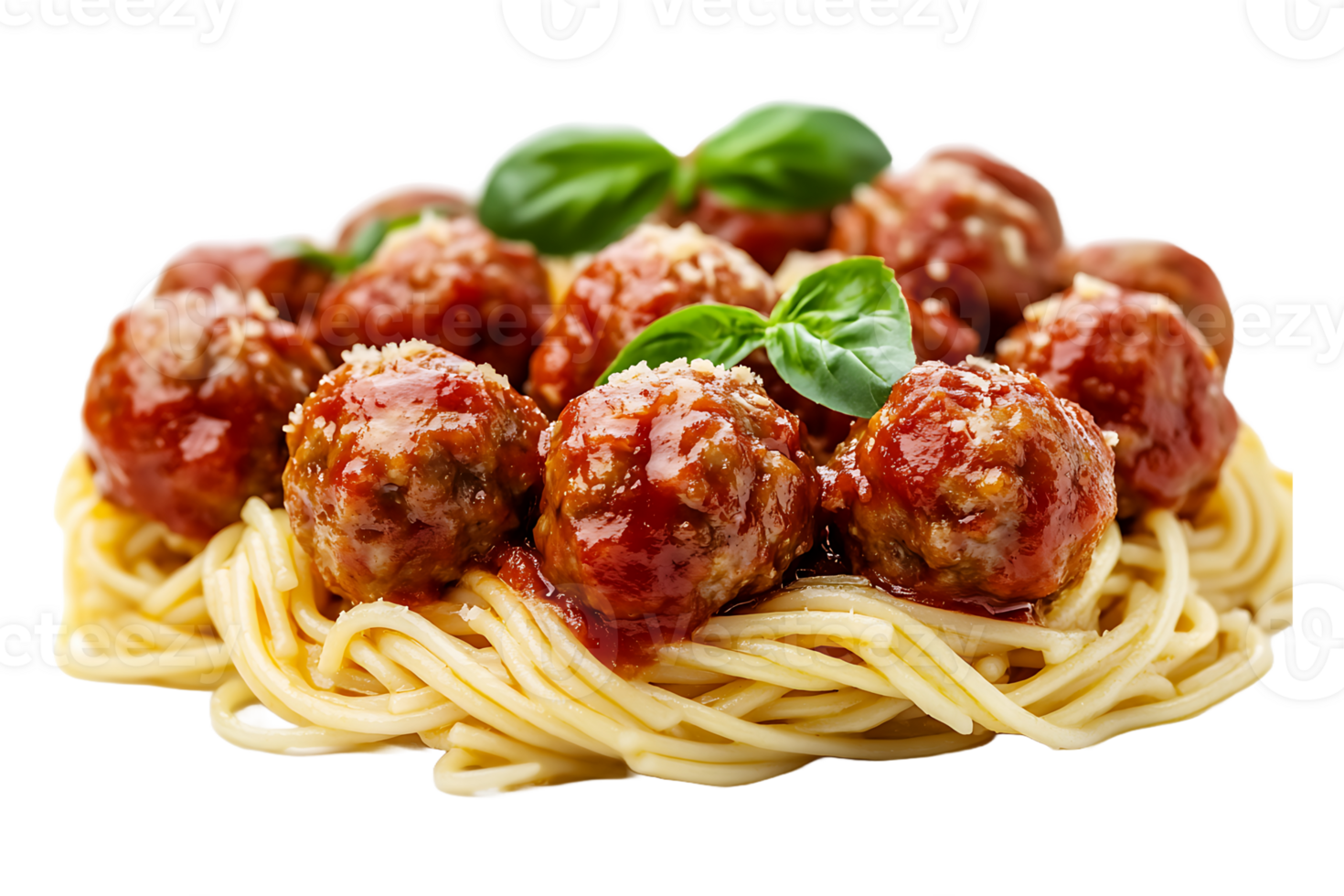 Spaghetti with meatballs isolated on transparent background. png
