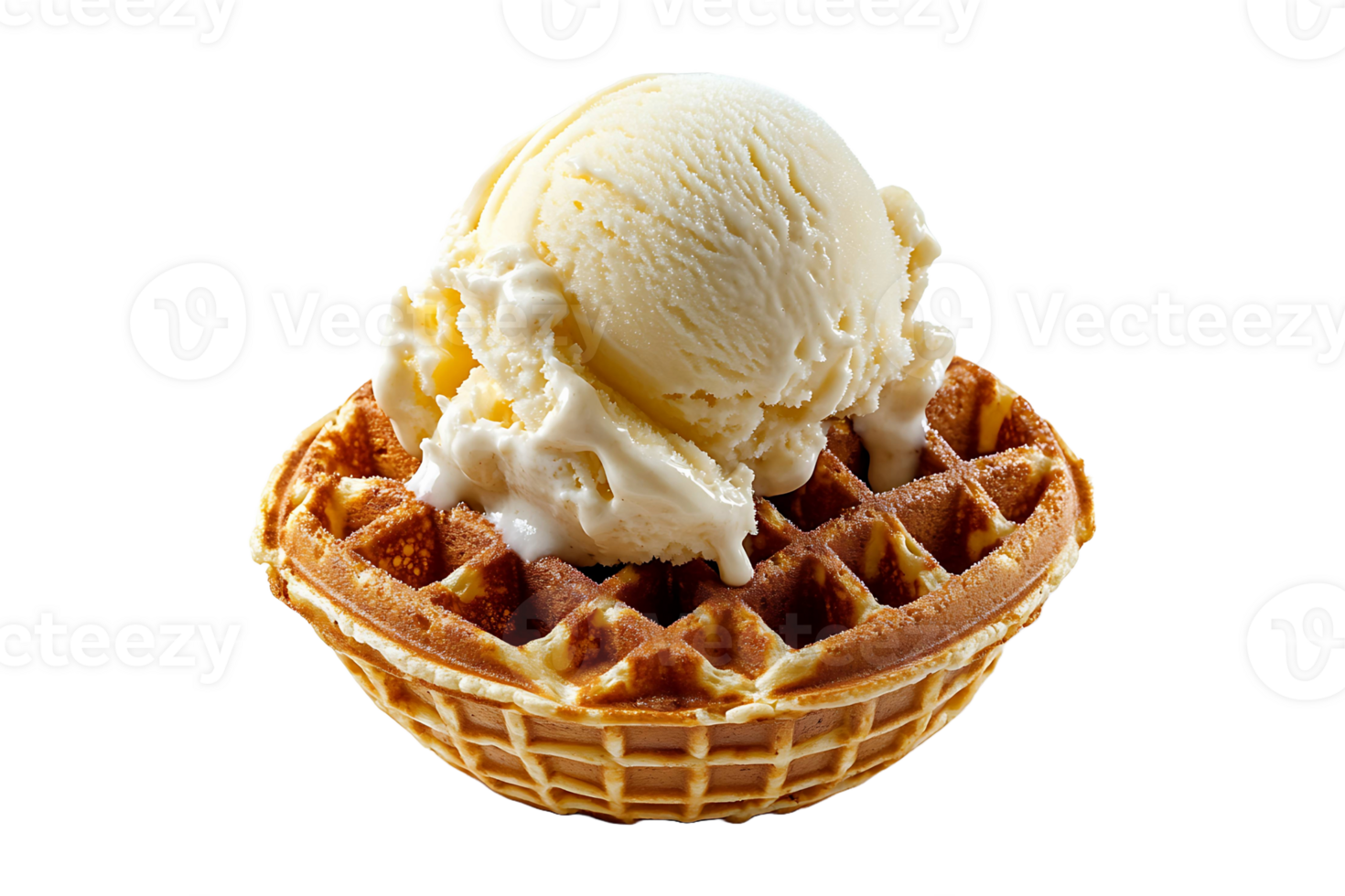 Waffle ball with vanilla ice cream isolated on transparent background. png