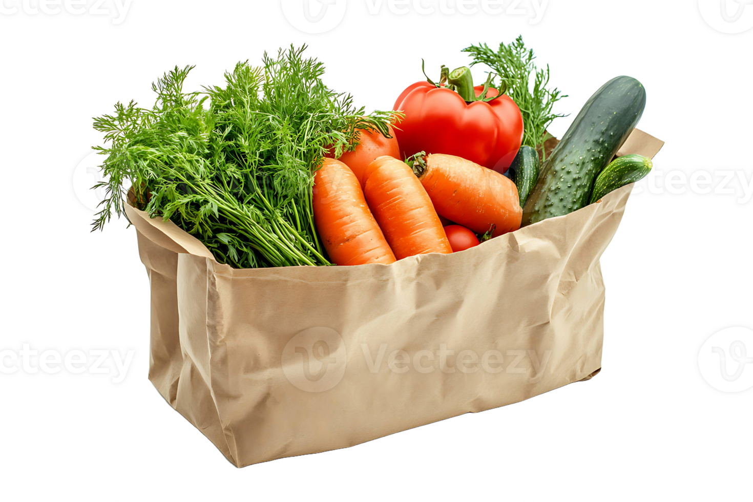 Vegetables in a paper bag isolated on transparent background. png