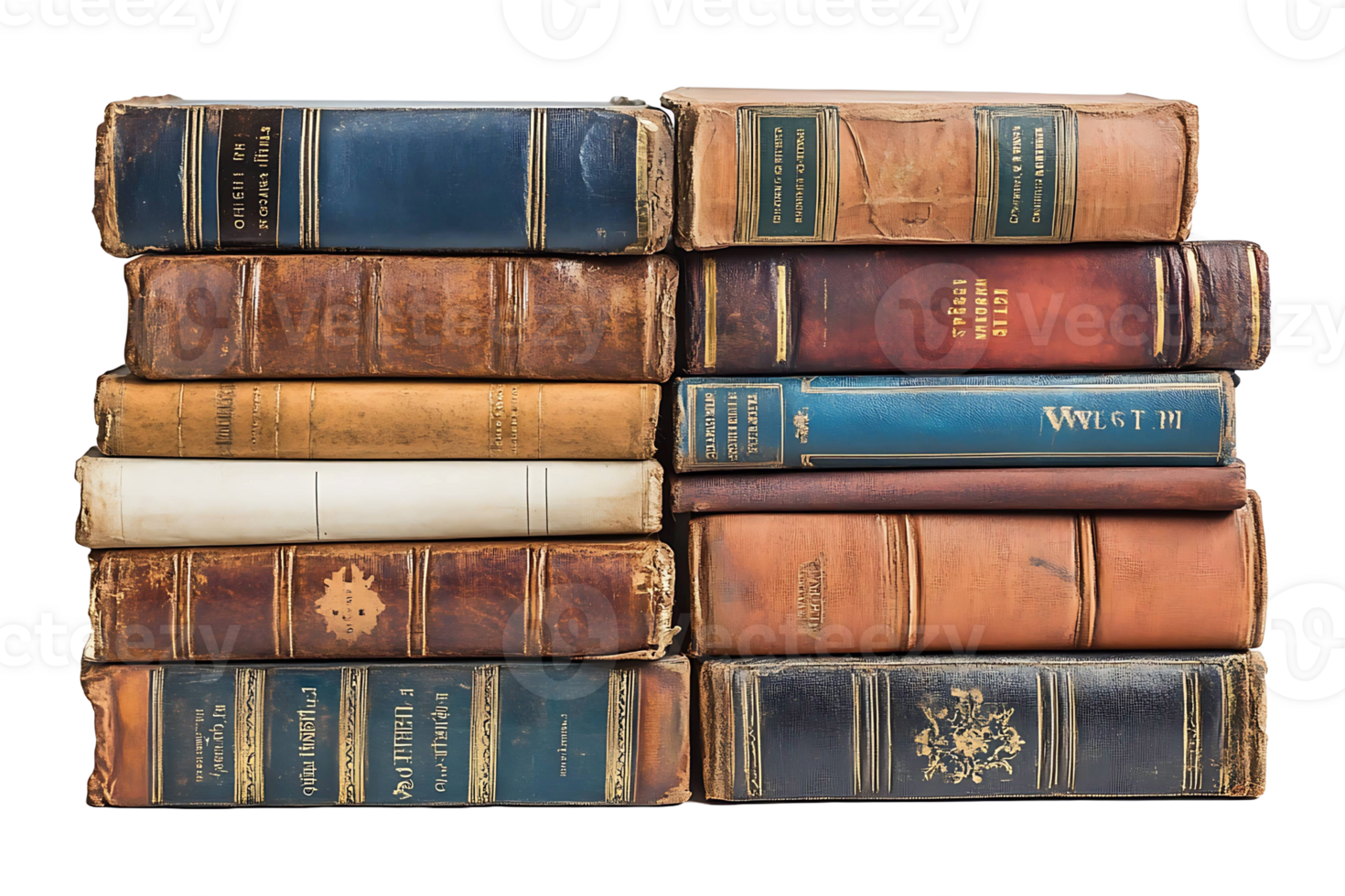 Stack of old books isolated on transparent background. png
