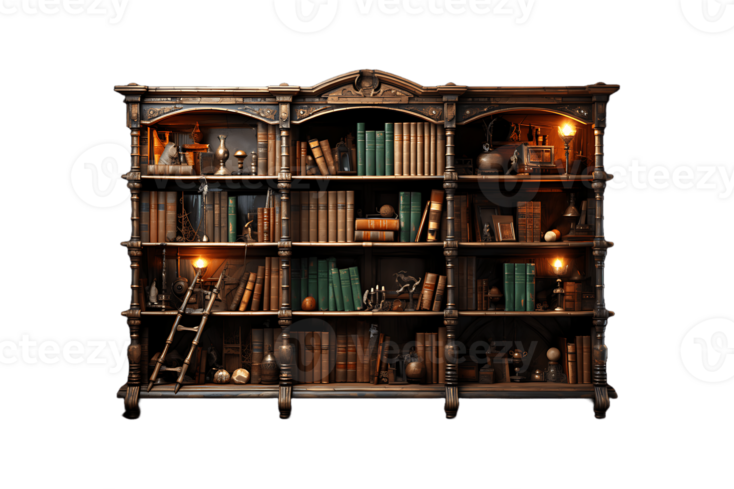 Antique Bookshelf on transparent background. png