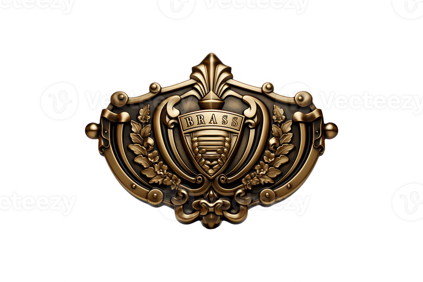 Brass Badge on transparent background. png