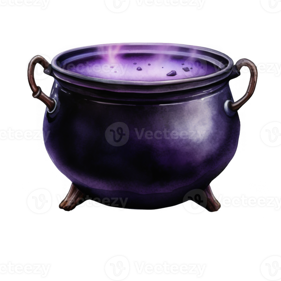 A Steaming Cauldron with Purple Potion and Scattered Stones png