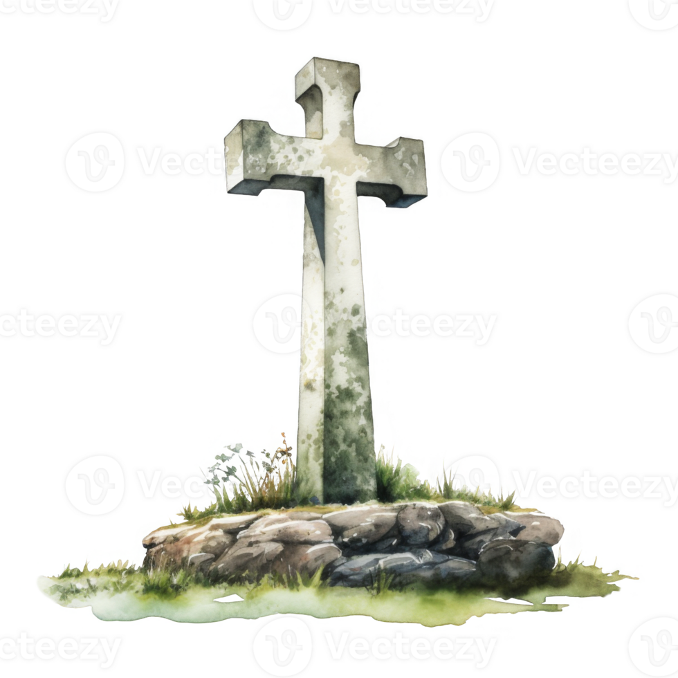 Stone Cross on a Bed of Rocks and Grass png