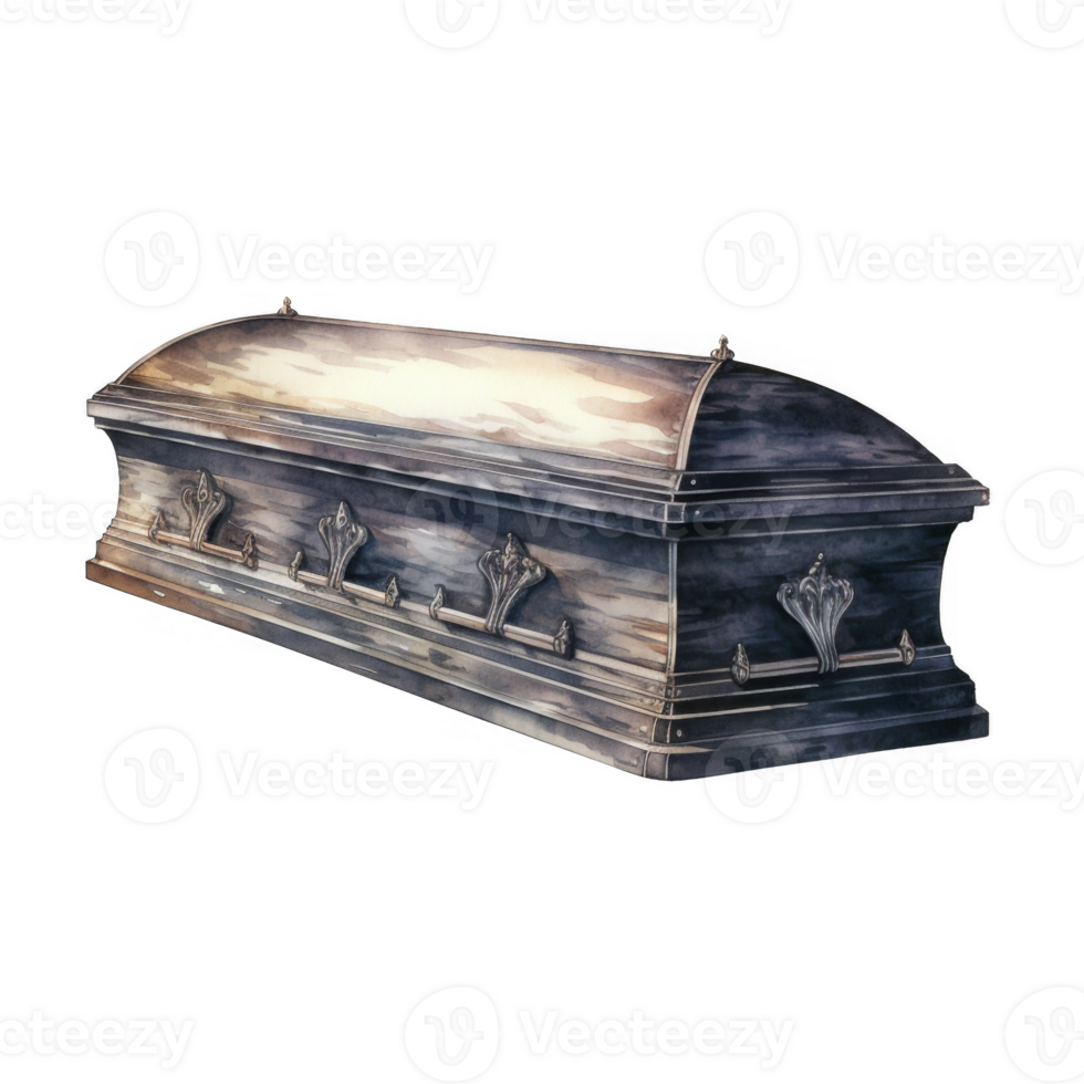A Wooden Coffin with Intricate Metal Accents png
