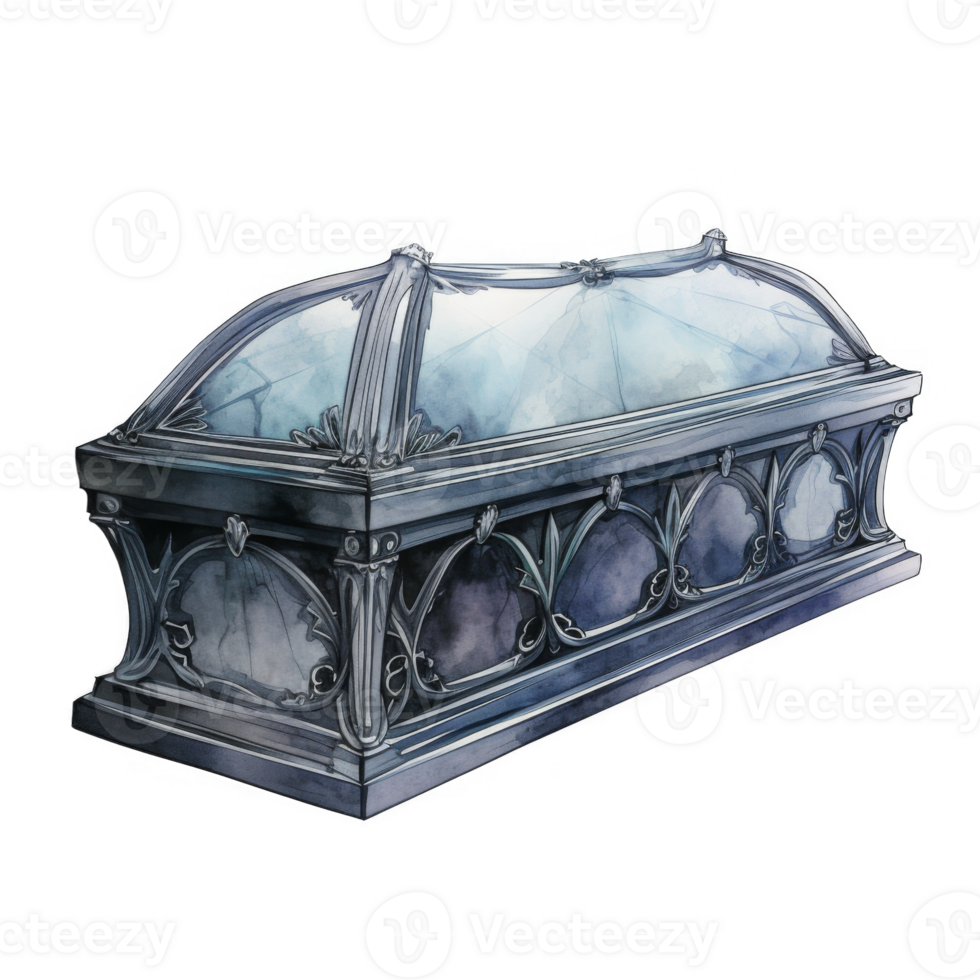 Ornate Grey Coffin with Watercolor Detail png