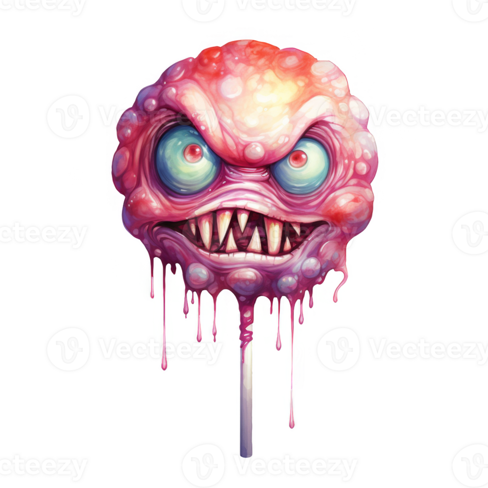 A Monster Face Lollipop With Dripping Pink Goo png