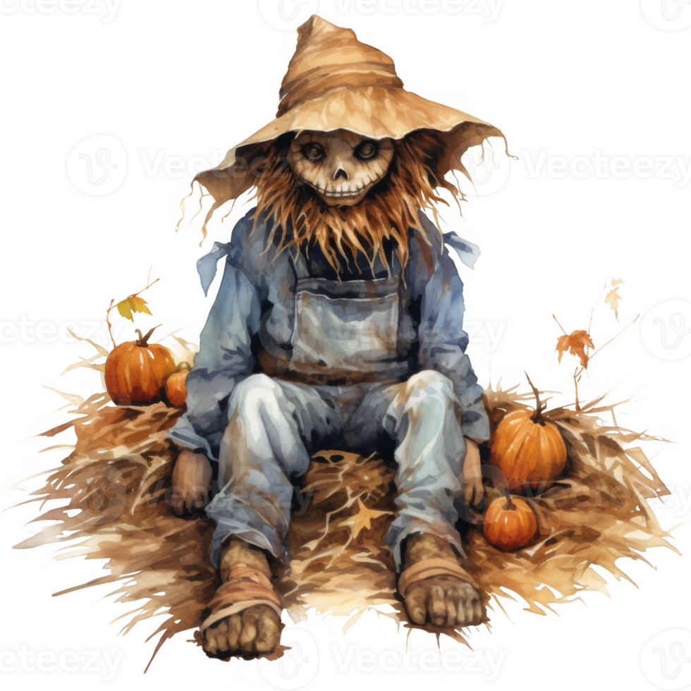 Scarecrow with pumpkin and scarecrow hat png