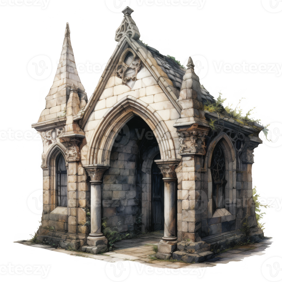 Stone Chapel with Arched Entrance and Ornate Details png