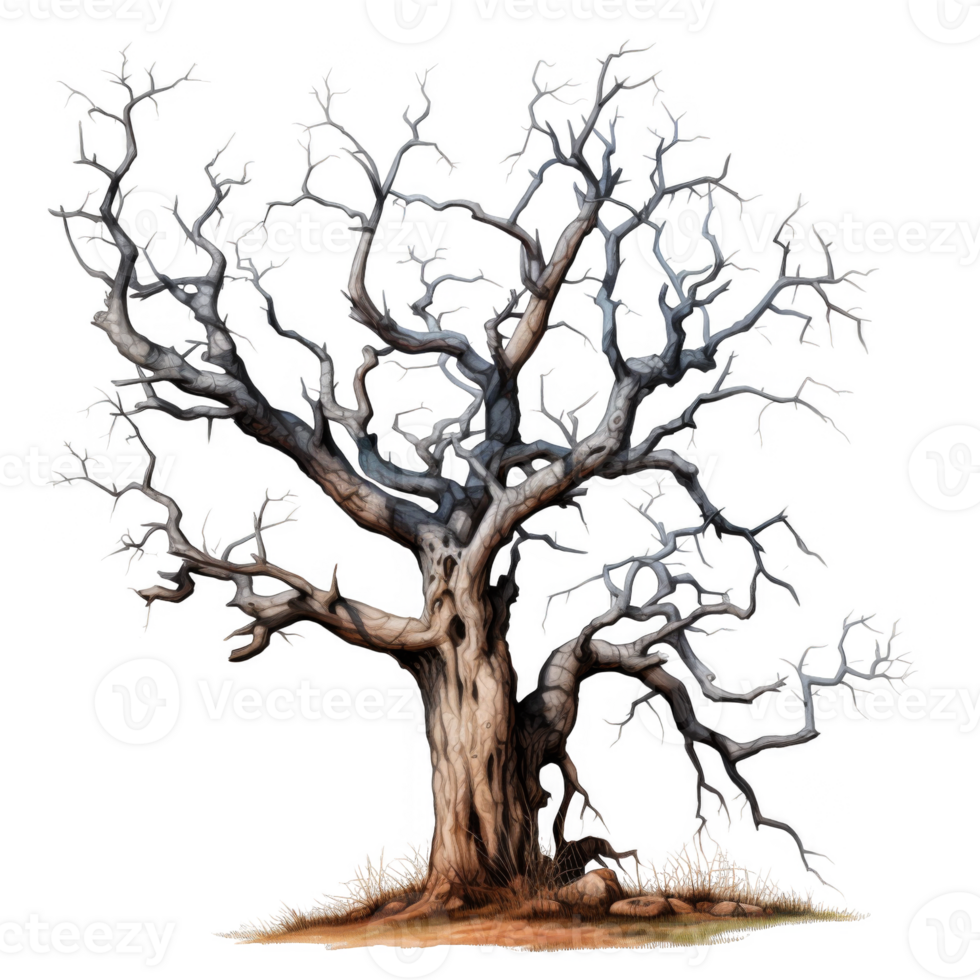 A gnarled, bare-branched tree against a white background png