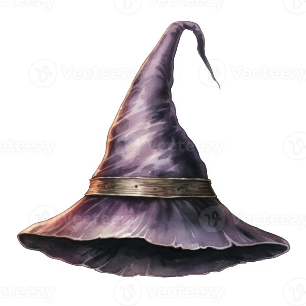Watercolor Illustration of a Witch's Hat with a Wide Brim and a Tall Point png