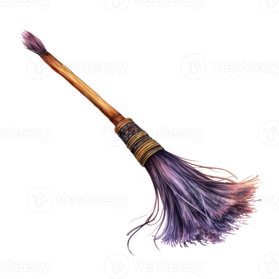 A Purple and Brown Witch's Broom with a Wooden Handle png