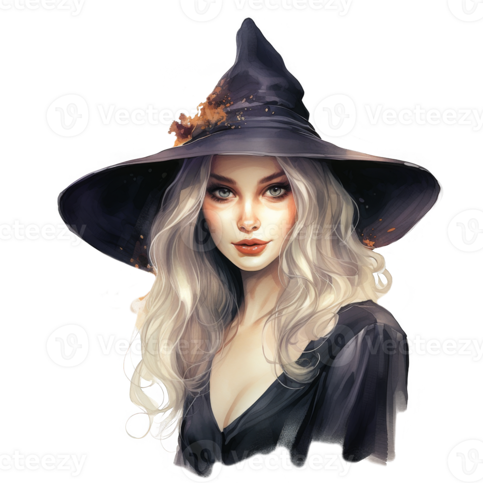 Portrait of a Woman in a Black Witch Hat with Blonde Hair png