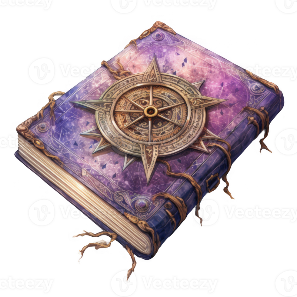 An Ancient Book with a Compass and Vines png
