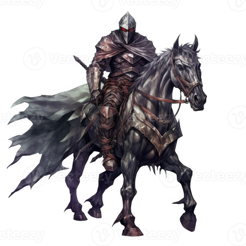 A Dark Knight Riding a Black Horse with Red Eyes png