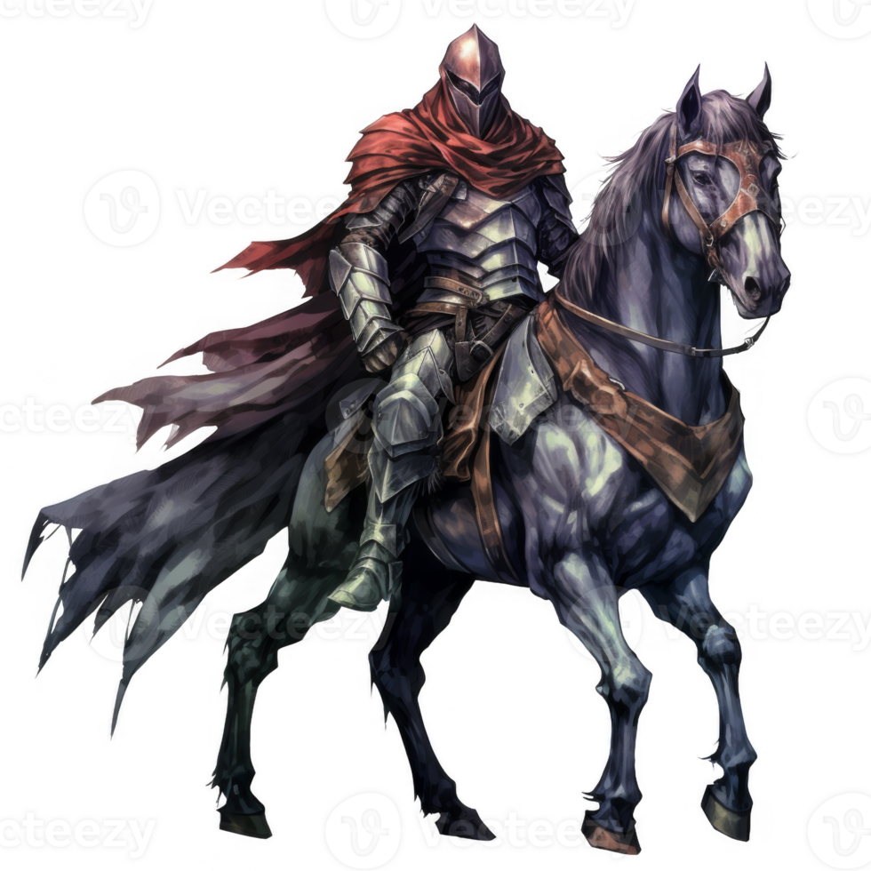 Armored Knight Riding a Horse with a Crimson Cape png