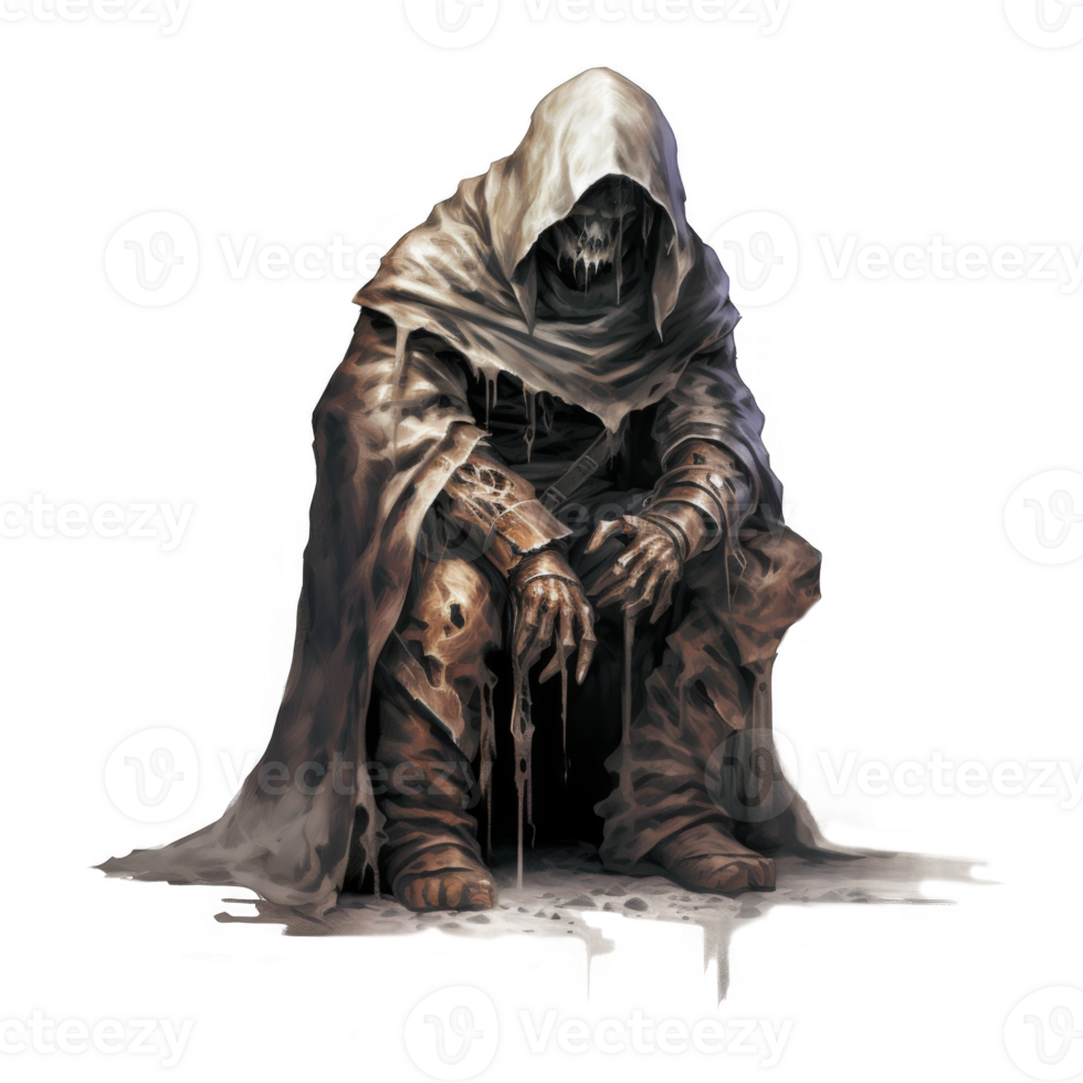 A Hooded Figure with Decaying Flesh and Bones png