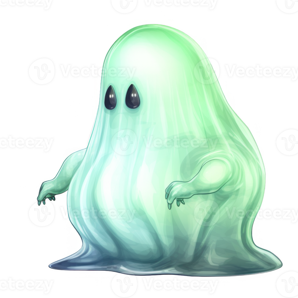 Cartoon Ghost with Green Body and Black Eyes png