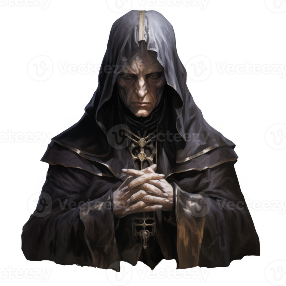 Portrait of a Man in a Black Hooded Robe with Gold Trim png