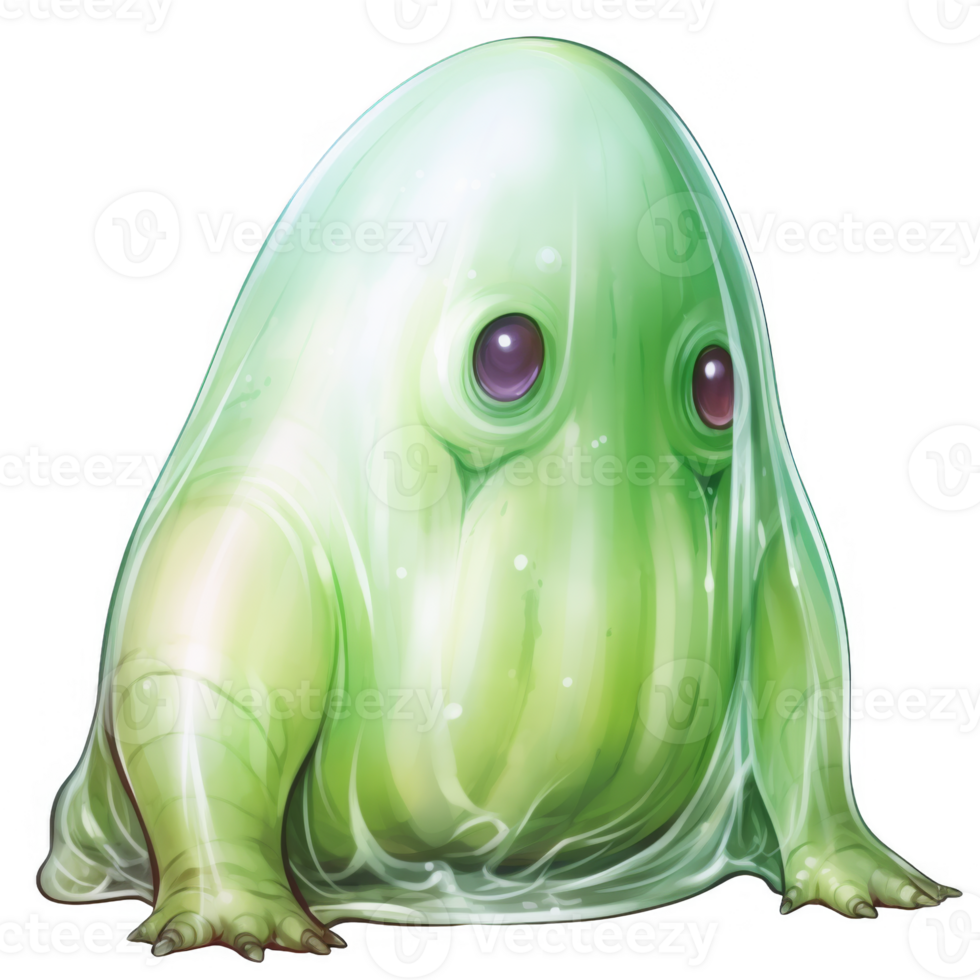 A Green, Gelatinous Creature with Large Eyes png