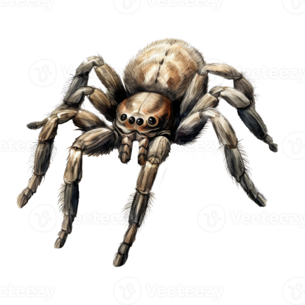 Watercolor Illustration of a Jumping Spider with Eight Legs and Three Eyes png