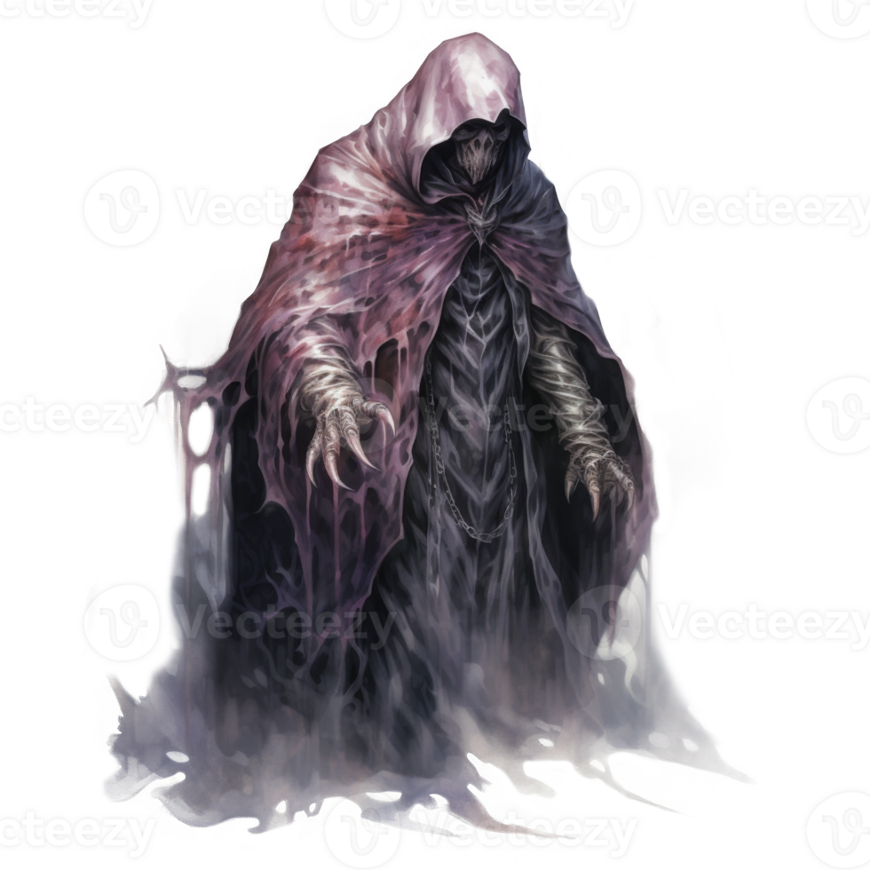 A Fleshy, Hooded Figure with Claws Emerges From Mist png