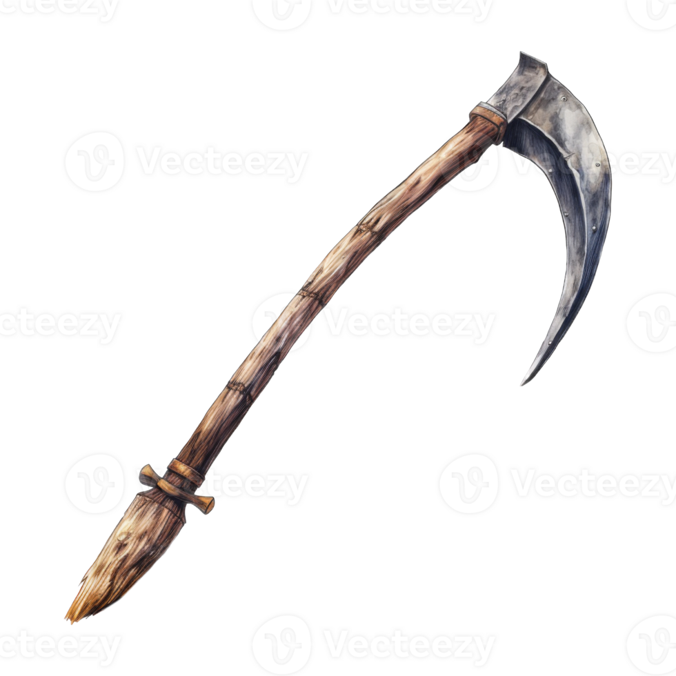 A Hand-Drawn Illustration of a Curved Wooden and Metal Weapon png