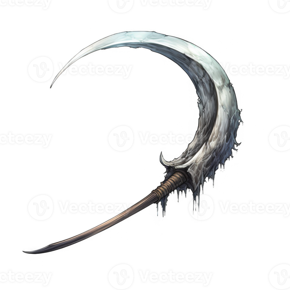 A Curved, Icy, Fantasy Weapon with a Wooden Handle png