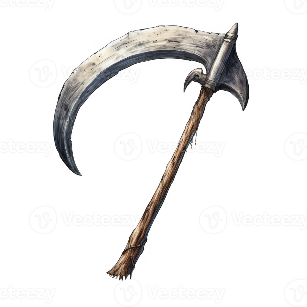 A Hand-Drawn Illustration of a Curved Weapon with a Wooden Handle png