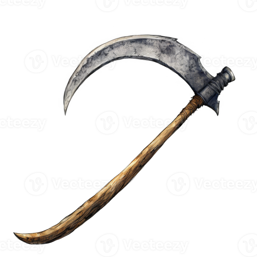 A Hand-Drawn Illustration of a Curved Metal and Wooden Weapon png