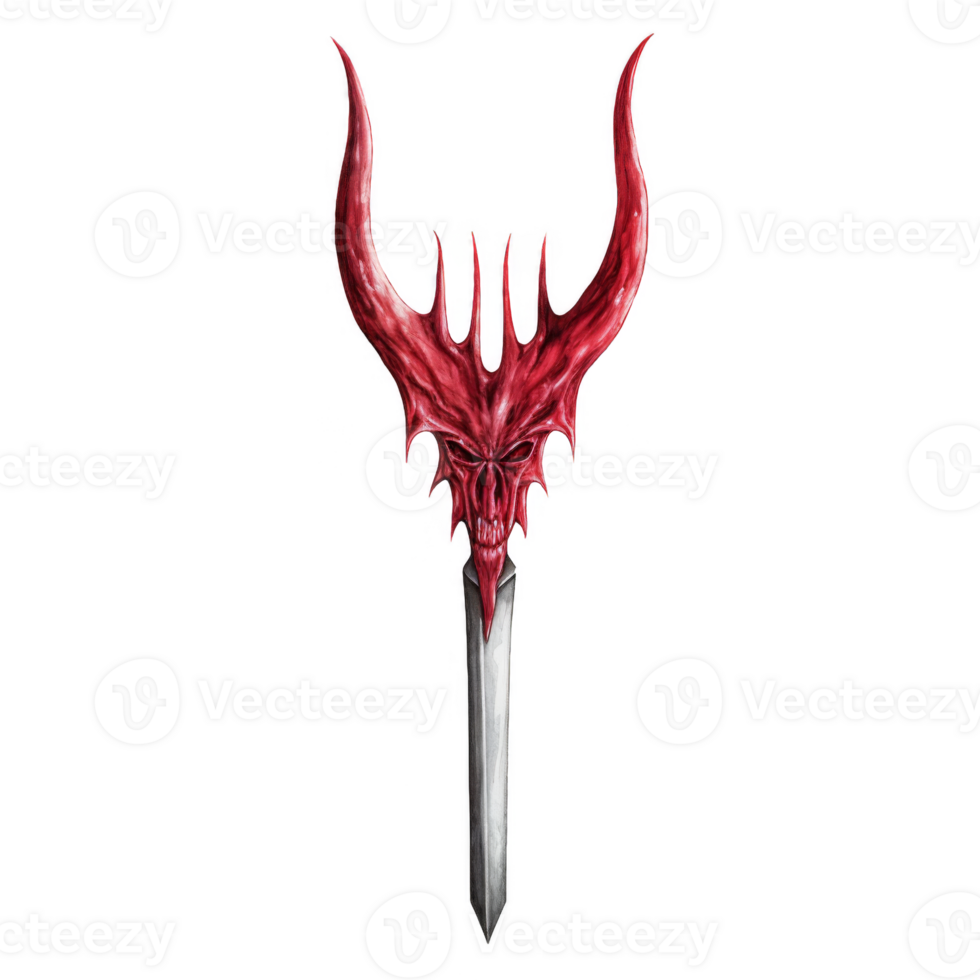 A Red Devil Skull Sword with Spikes png