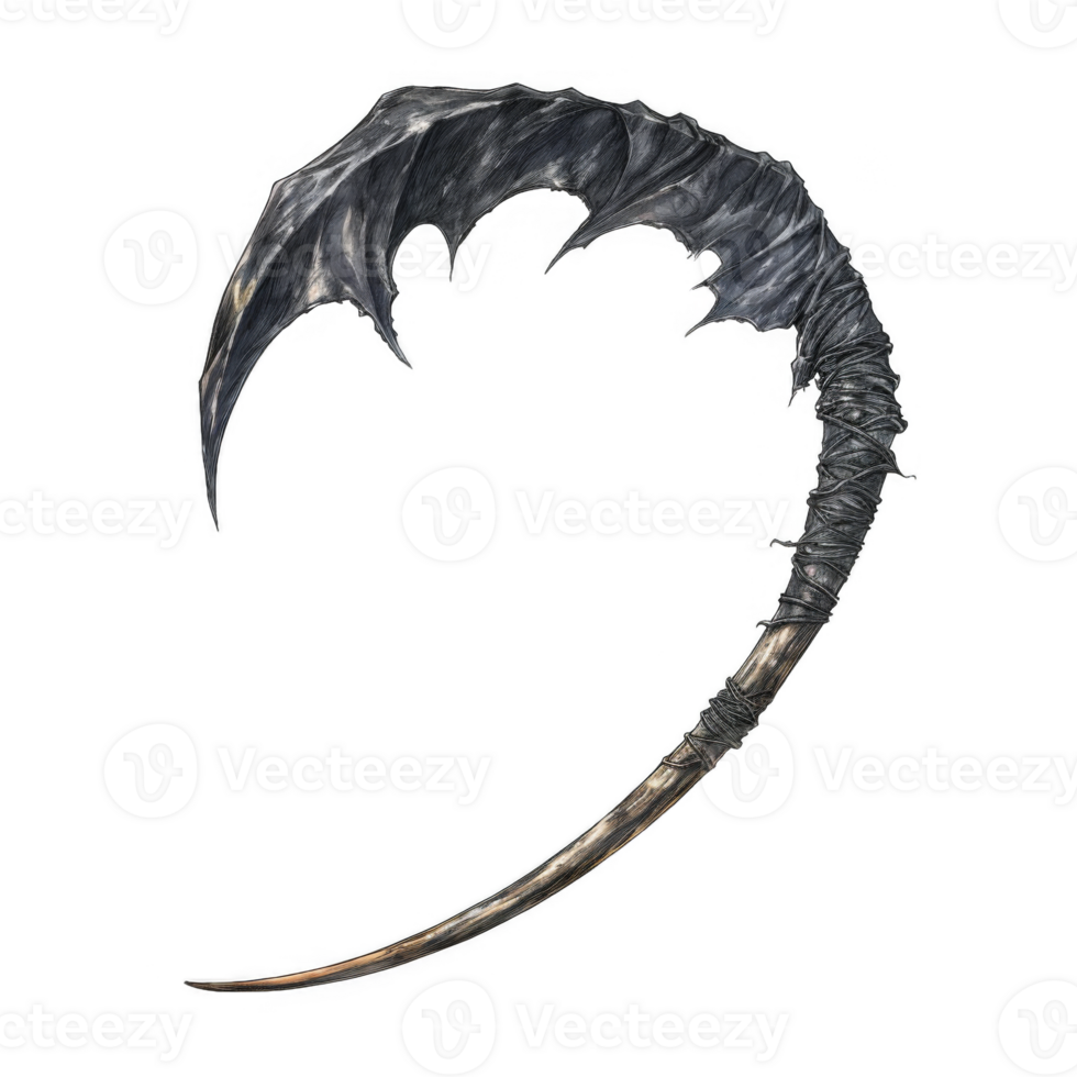 A Curved, Bone-Like Weapon Wrapped in Black Leather png