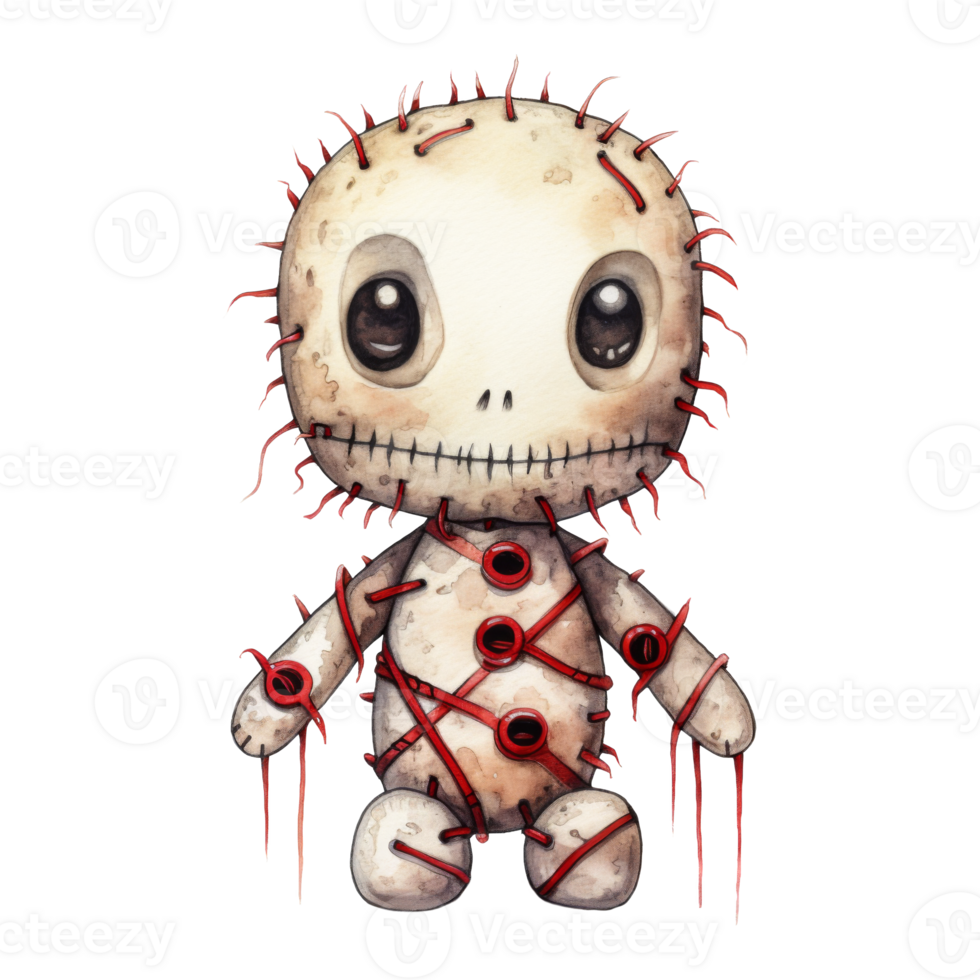 Watercolor Illustration of a Stitched-Up Toy with Spiky Hair png