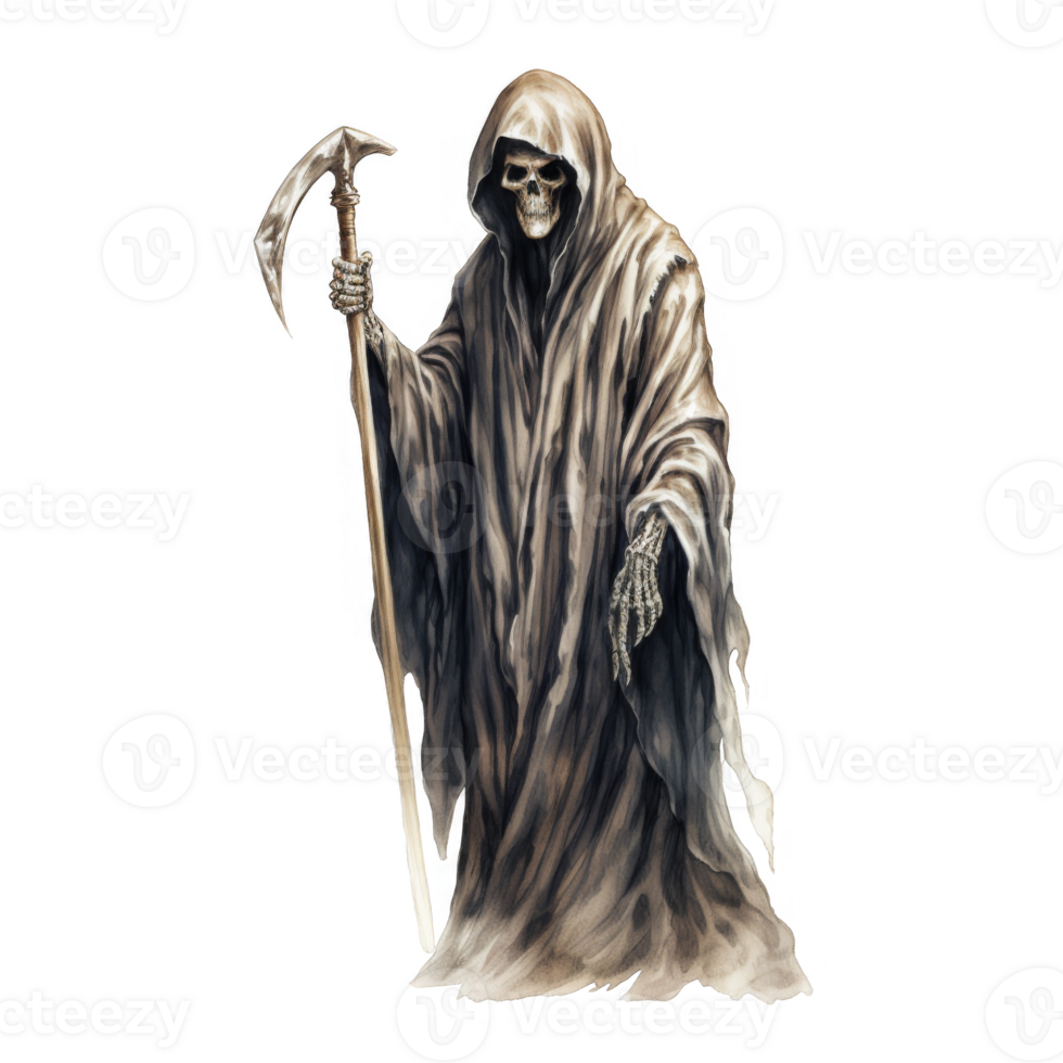 Grim Reaper in a Brown Robe Holding a Scythe png