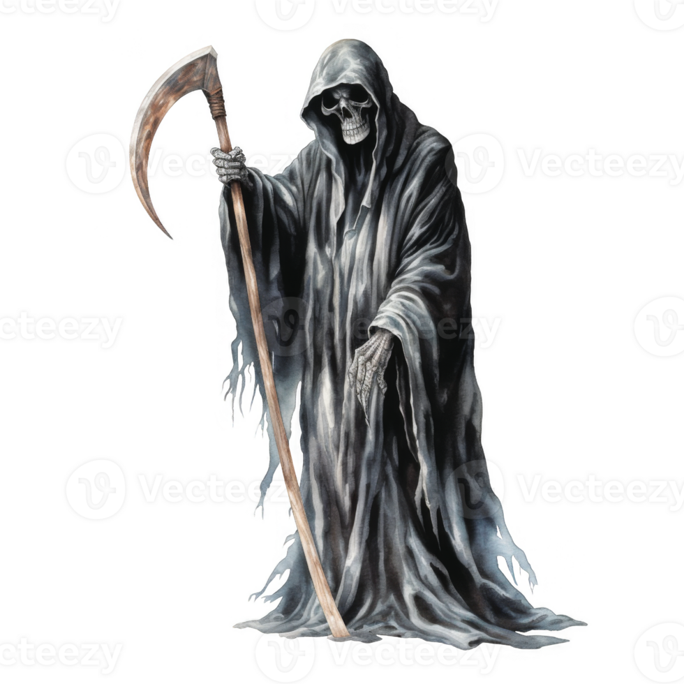 Grim Reaper Holding a Scythe in a Black Robe png
