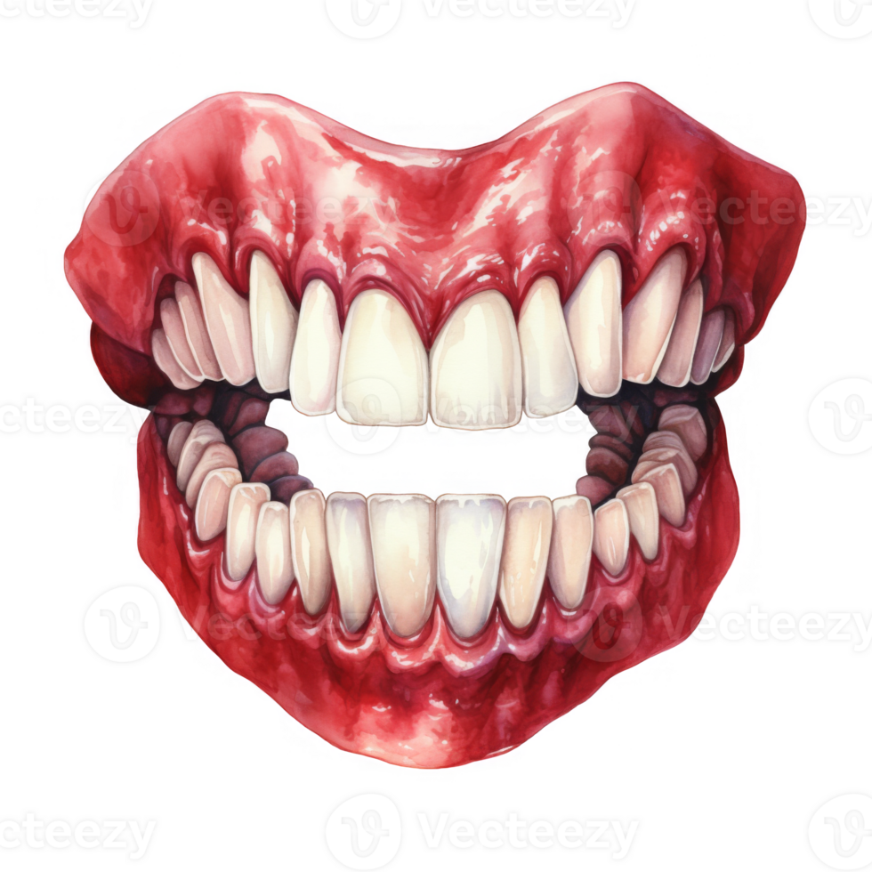 Watercolor Painting of a Mouth with Exposed Teeth png