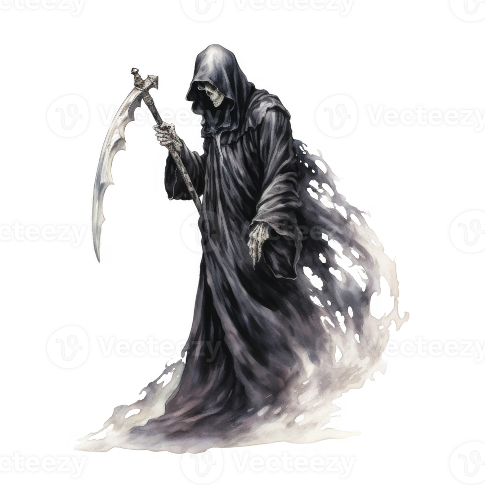 Grim Reaper with Scythe and Disintegrating Robe png