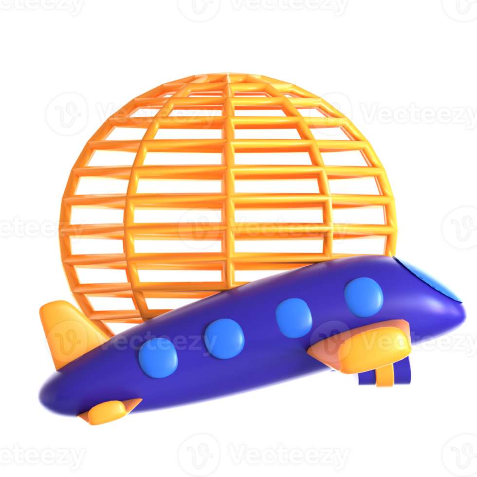 A blue and orange airplane and a globe png