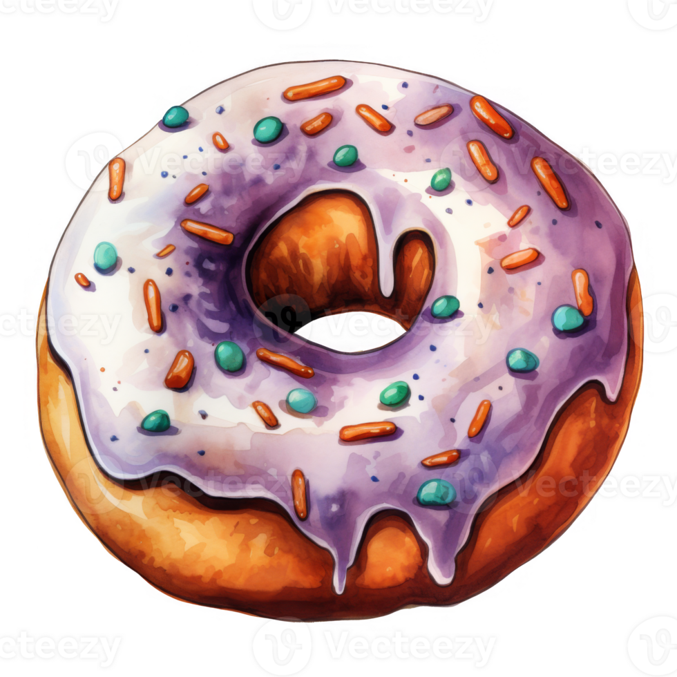 Purple Glazed Donut with Sprinkles and Drizzle png