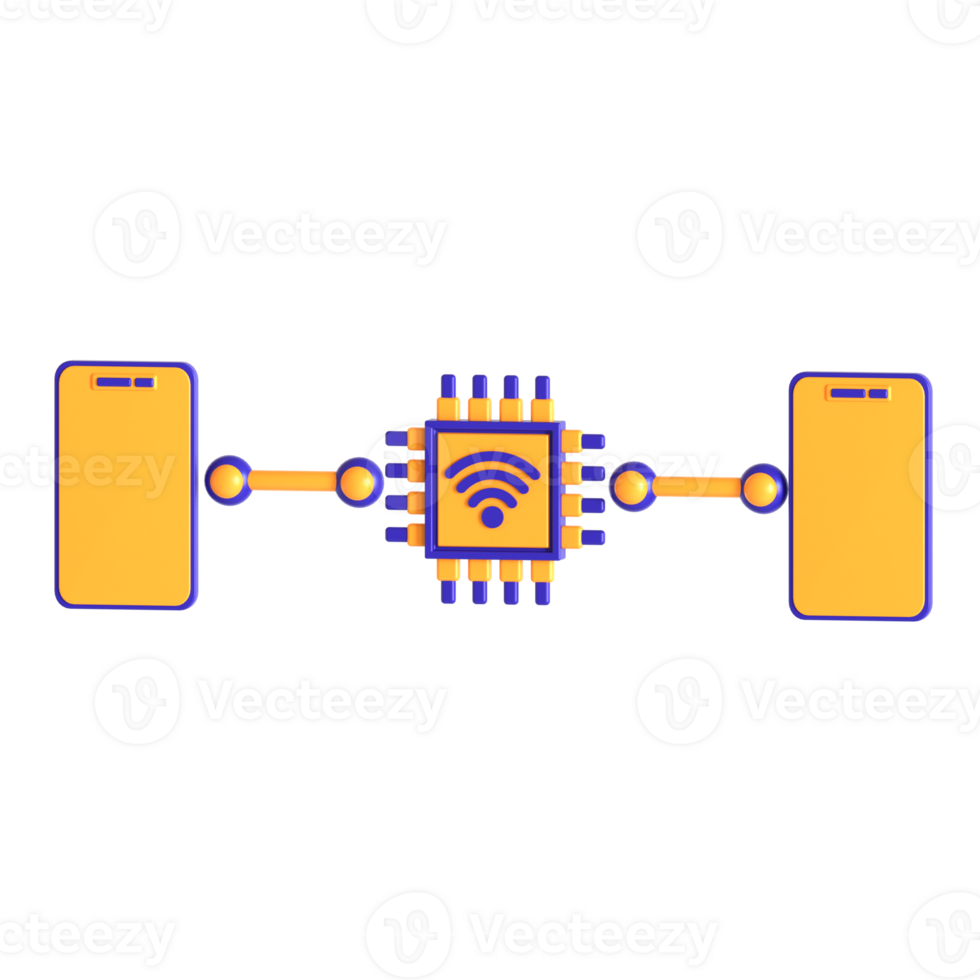 A wifi router and two phones connected to each other png