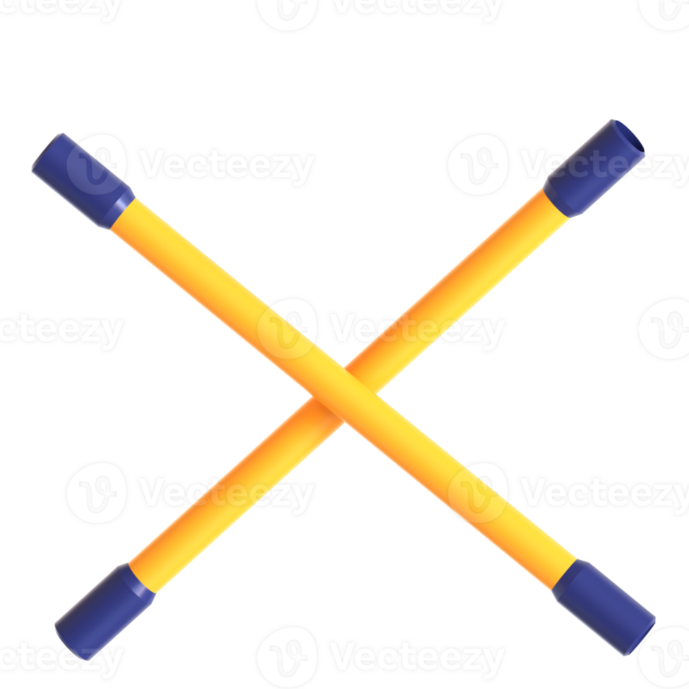 Two crossed sticks with blue and yellow tips png