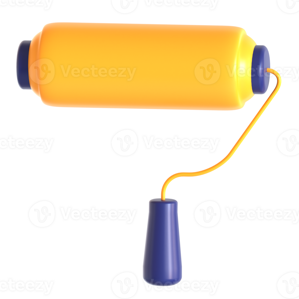 A yellow paint roller with blue handle png