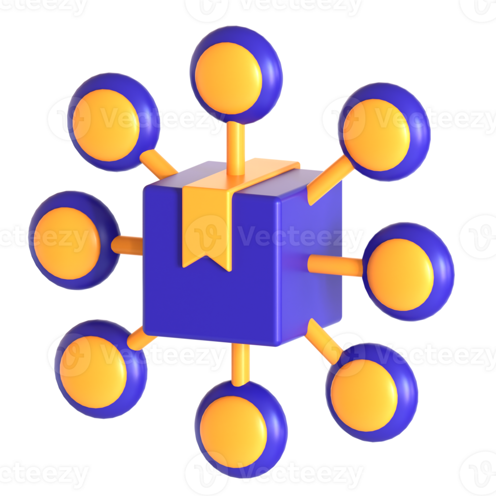 A blue cube with yellow and orange circles around it png