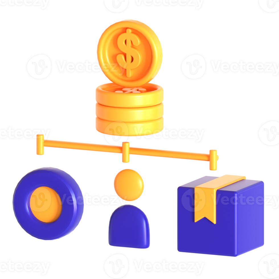 A balance of money and boxes on a black background png
