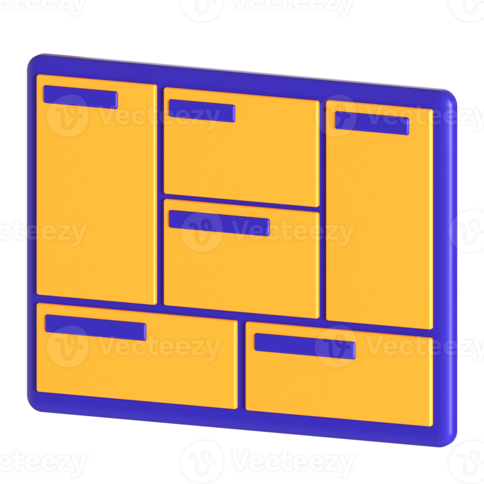 A yellow and blue cabinet with a blue and purple drawer png