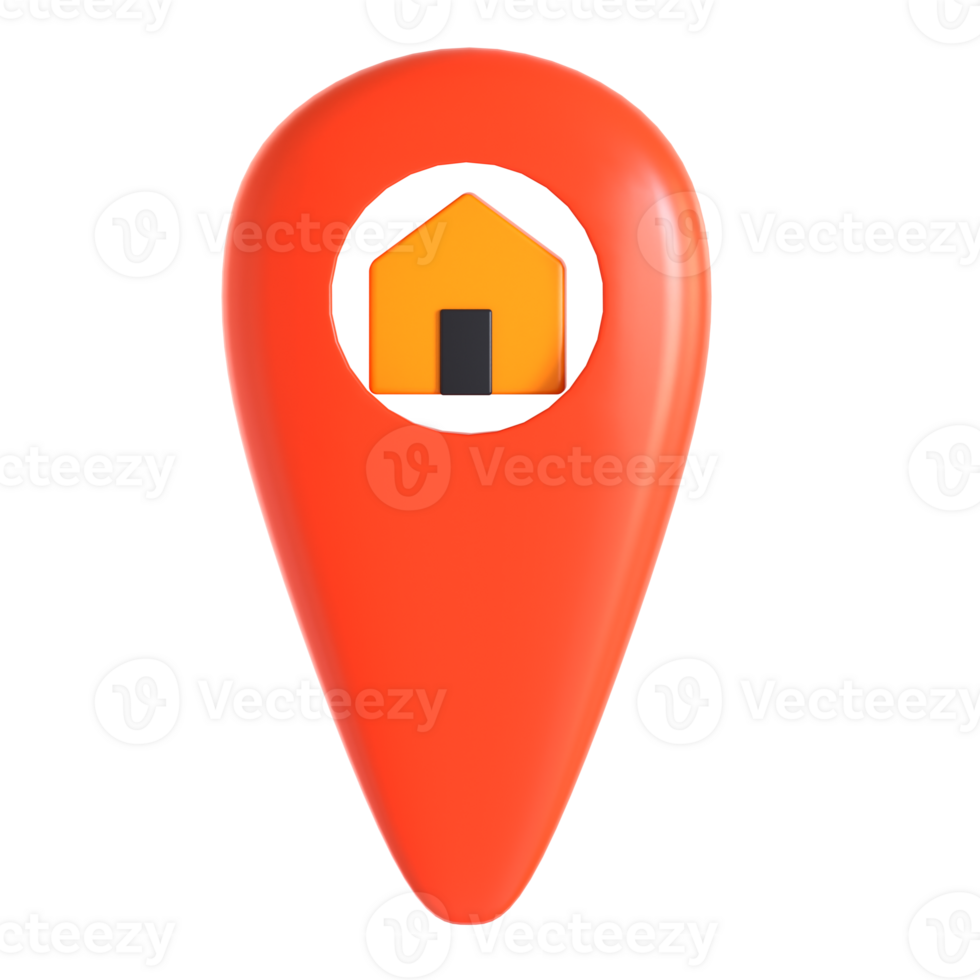 A red map pointer with a house icon on it png