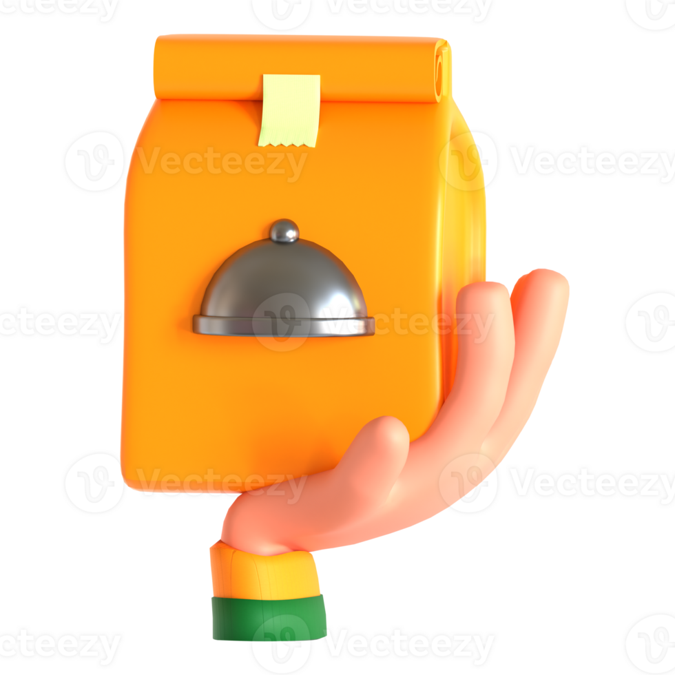 A cartoon hand holding an orange box with a bell on it png