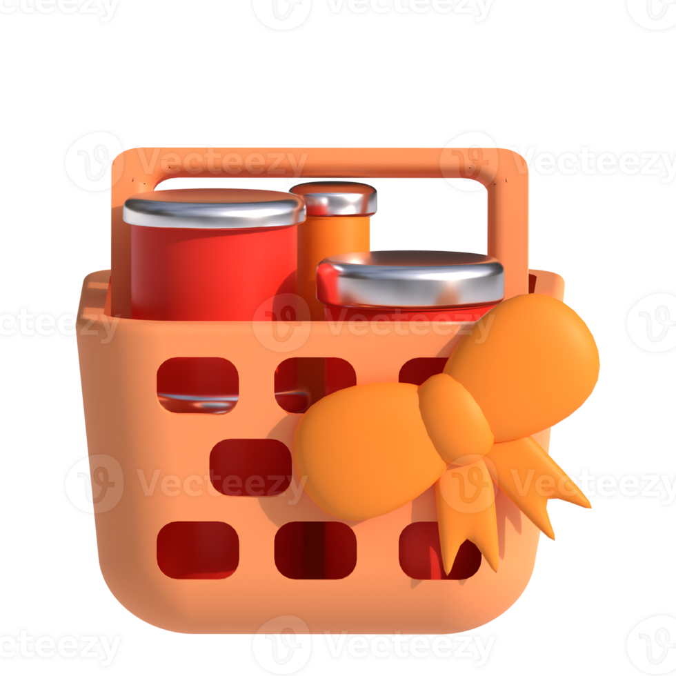 An orange basket with a bow and some cans png